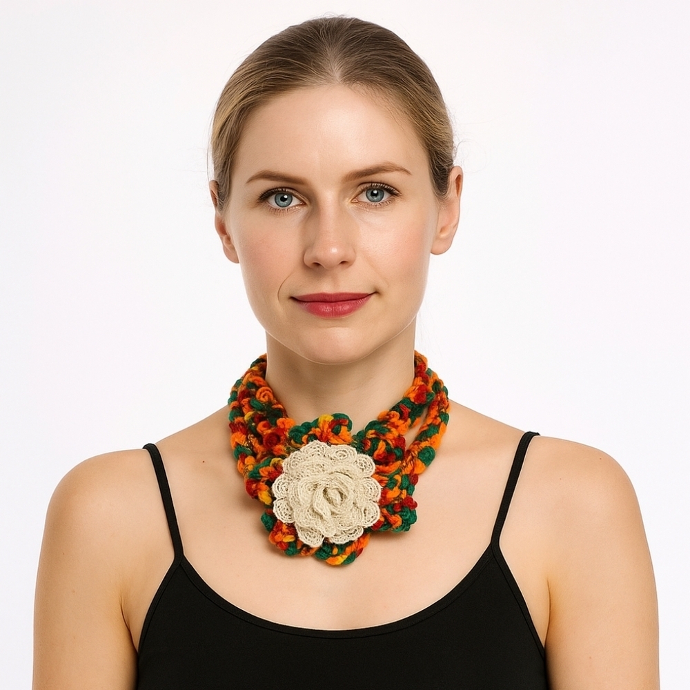Hand Crafted Jewerly Colorful Crochet Flower Bracelet Multiway chocker Belt 18"